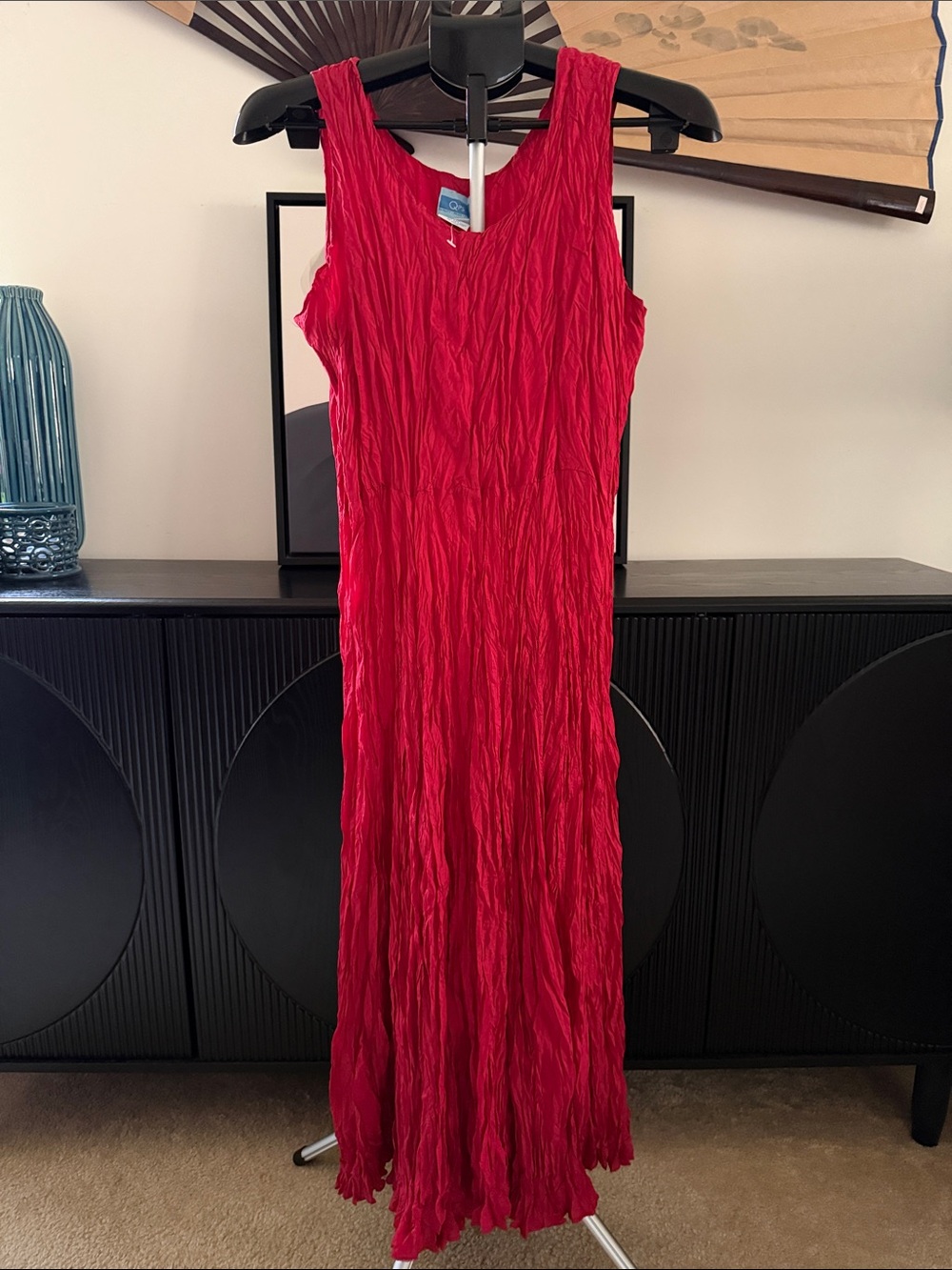 QPS 100% Silk Red Crinkle Maxi Dress